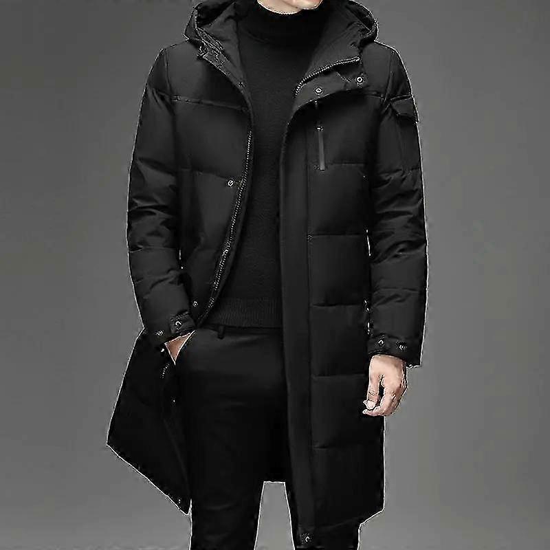 Men Winter Hooded Coat Thick Lamb Wool Lined Long Parka Jacket Windproof Cotton Blend