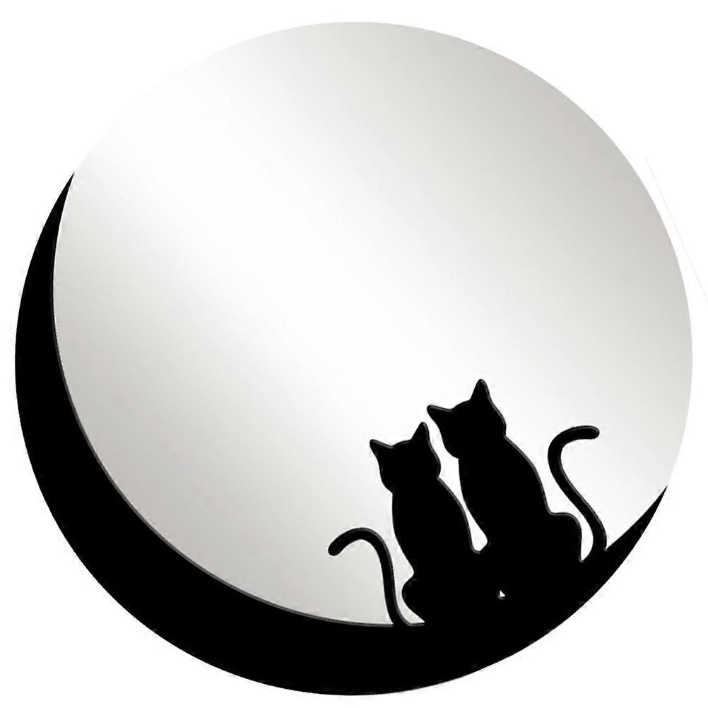 Acrylic Mirror Wall Decor Cat for Room Decor Couple Cat and Moon Pattern