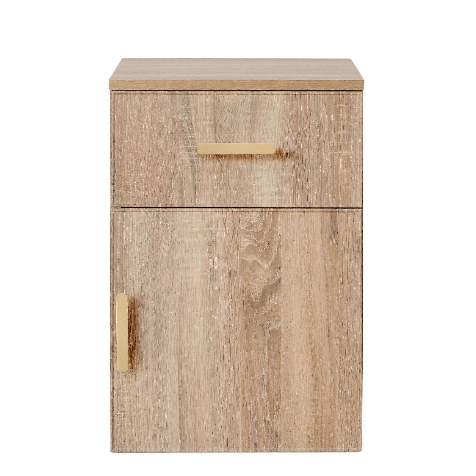 Porto Bedside Table Natural Oak Slim Oval Brass Bedside Tables
