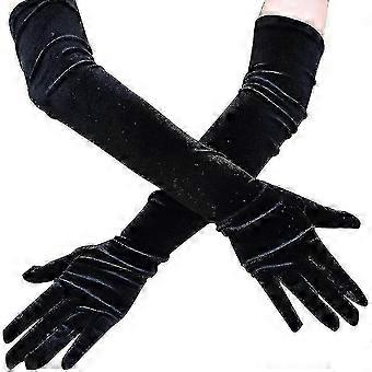 1920s Vintage Evening Gloves - Black Velvet Flapper Style Gloves for Women