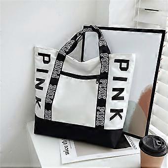 White-Colorblock Pink Letter Graphic Tote Handbags Woman Shoulder Bags Casual Sports Fitness Tote Bag Women Ha