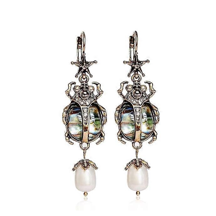 Weird Victorian Vintage Beetle Bug Scarab Drop Dangle Skull Earrings