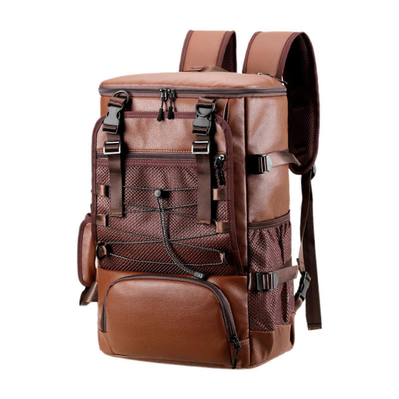 PU Leather Skateboard Backpack with Laptop Compartment, Multiple Pockets, Versatile Carrying Modes, Brown