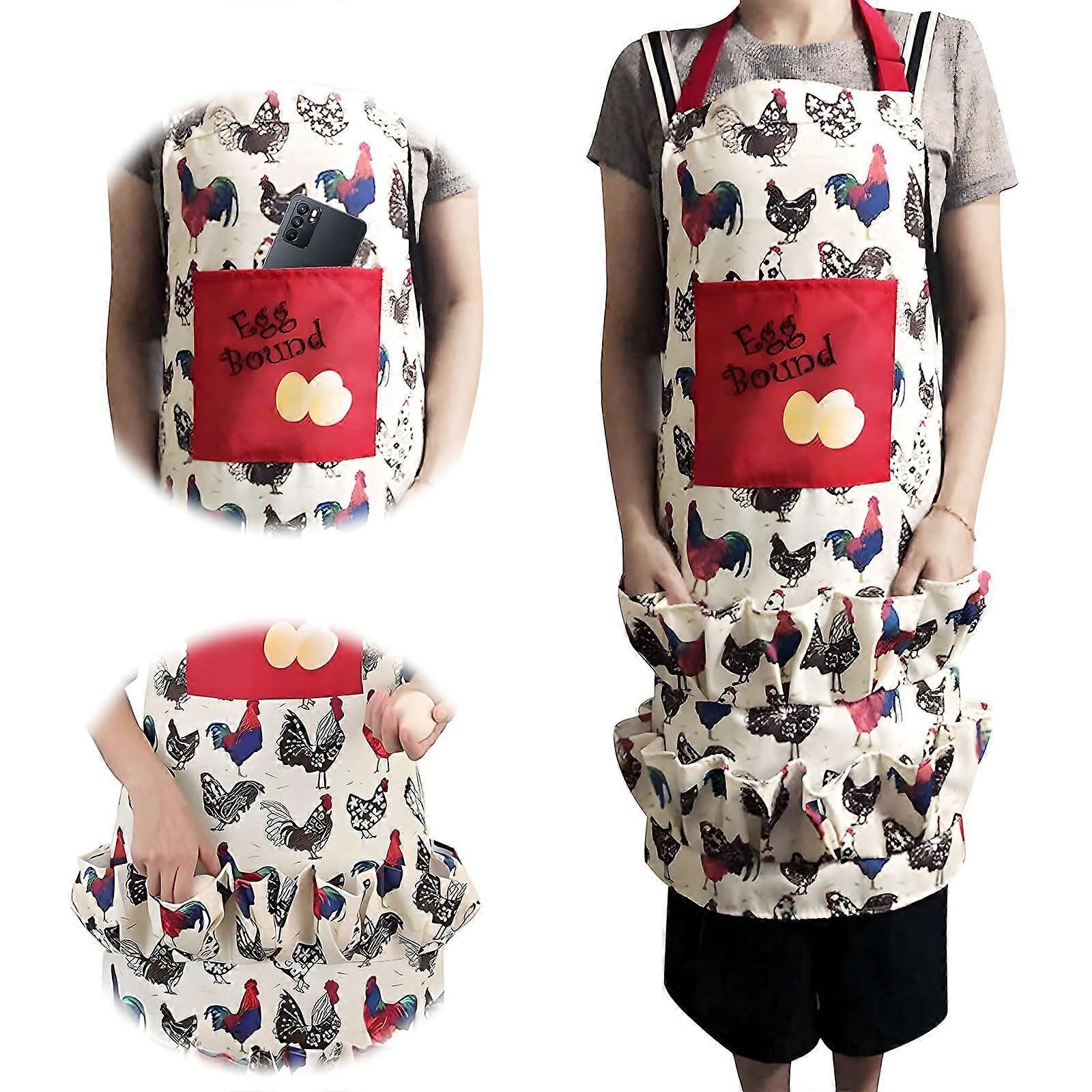 Chicken Egg Collecting Apron with Multiple Pockets, Waterproof for Farm Kitchen, 3 Styles, 12/9