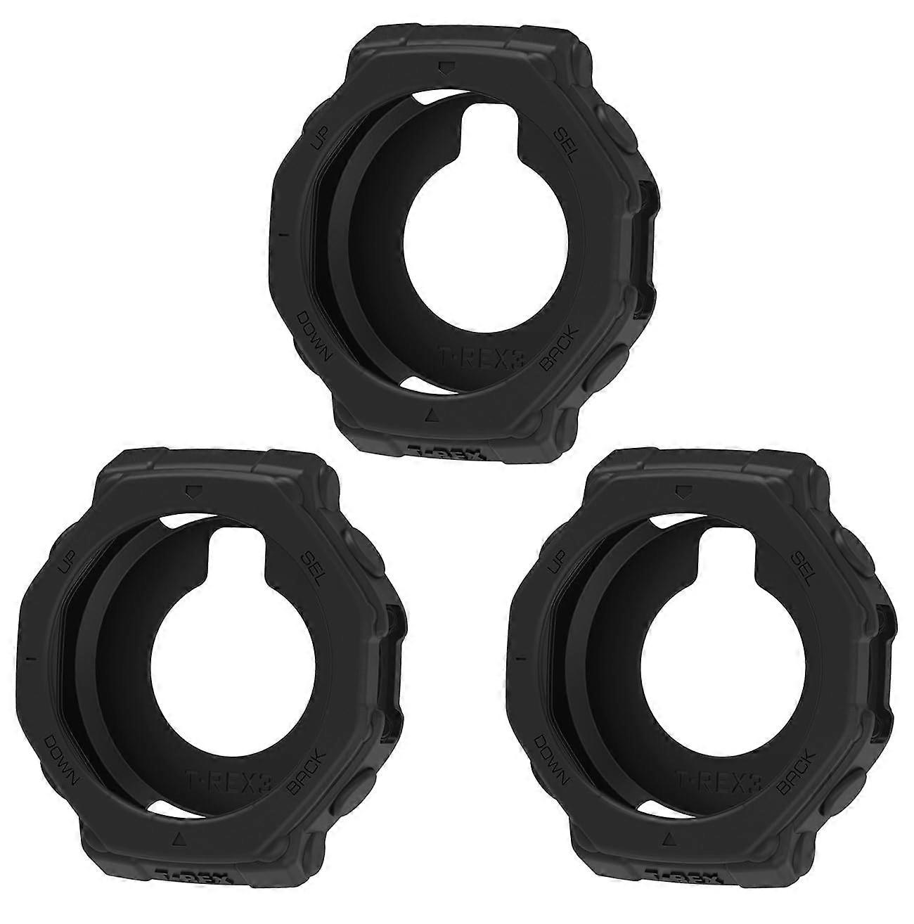 3 Pack Silicone Protective Case for Amazfit TRex 3, Soft ScratchResistant Smartwatch Cover (Black)