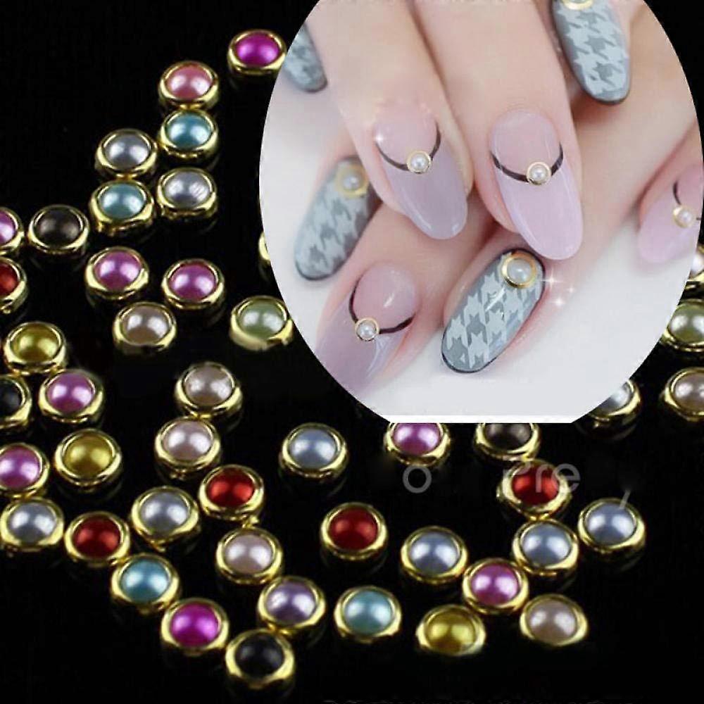Press On Nails with Mixed Color Pearl Nail Art Beads, Quick Application Reusable Design