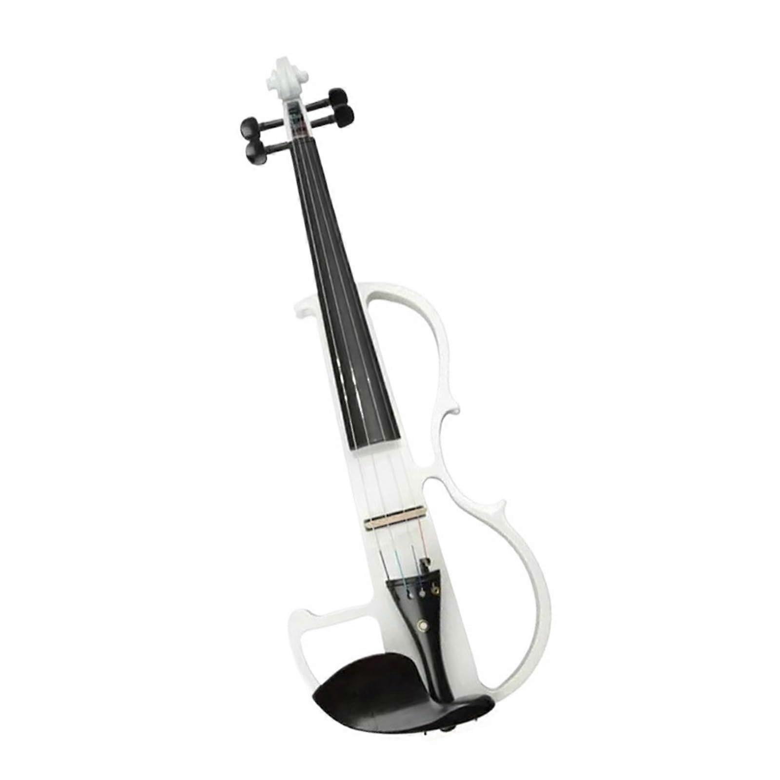 Full Size 4/4 White Electric Violin Set with Silent Practice Mode and Case for Performance