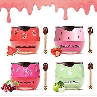 Moisturizing Honey Lip Balm and Overnight Propolis Lip Mask Set for Dry Lips, 4 Fruit Flavors