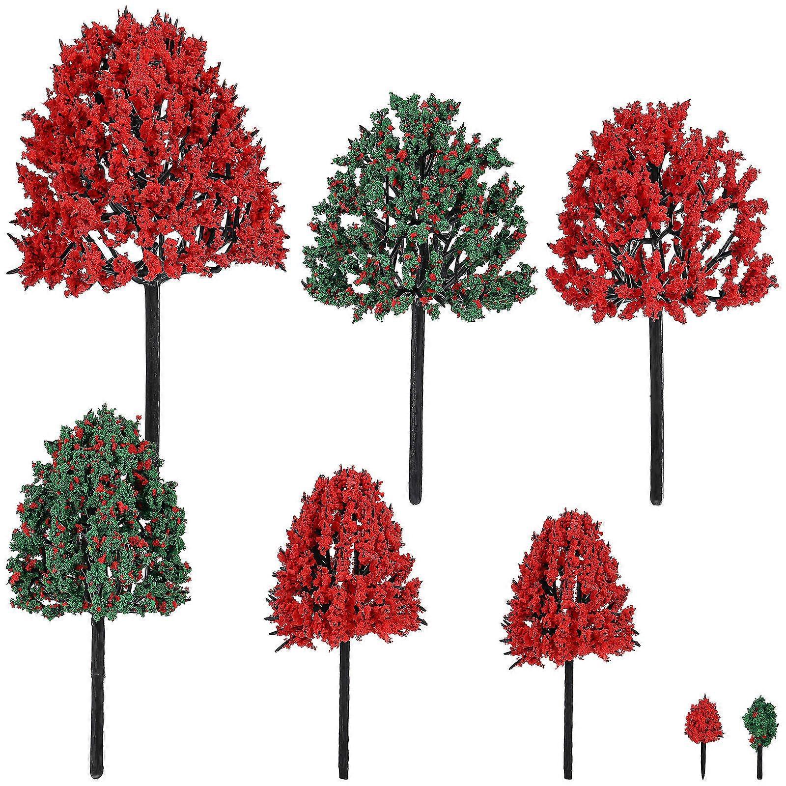 Tree Figurines For Projects Plastic Miniature Trees Landscape Decoration Spring Red Theme 38Pcs