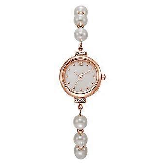 Damenarmbanduhr mit verstellbarem Kunstperlenarmband, Strass-Zifferblatt und rundem Zifferblatt, passend für Damen, lässig und elegant
