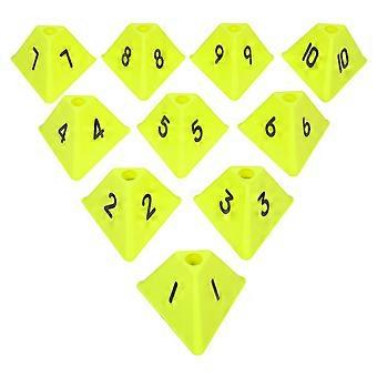 10 conos de fútbol de agilidad - Marcador triangular de fútbol numerado para entrenamiento deportivo, ejercicios de baloncesto y entrenamiento al aire libre, amarillo fluorescente