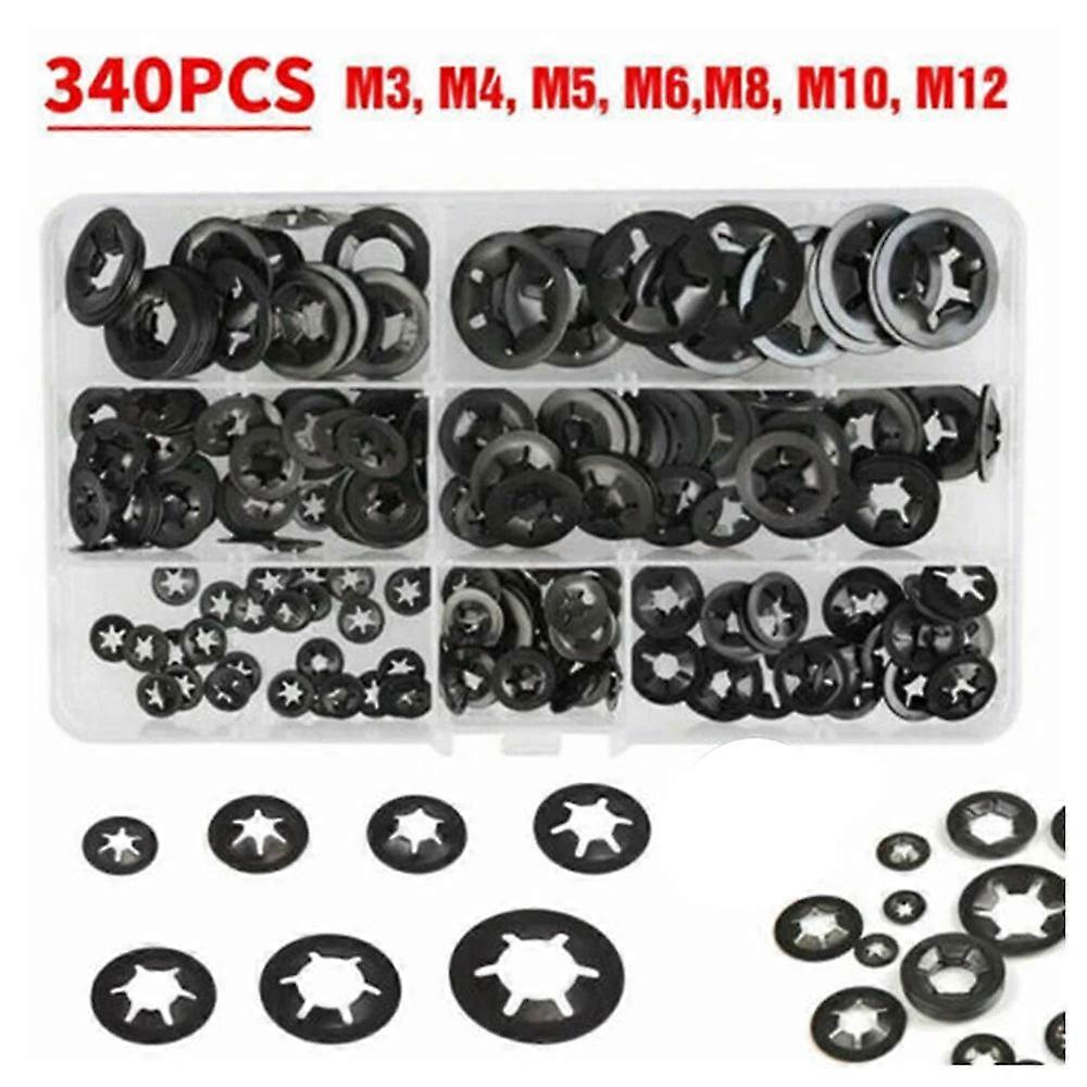 340Pcs Internal Tooth Star Lock Spring Quick Washer Push On Speed Nut Assortment