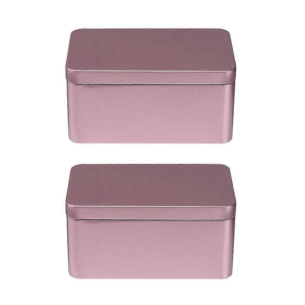 2Pcs Household Tea Box Bulk Tea Packaging Box Rectangular Tinplate Storage Box Rose Gold