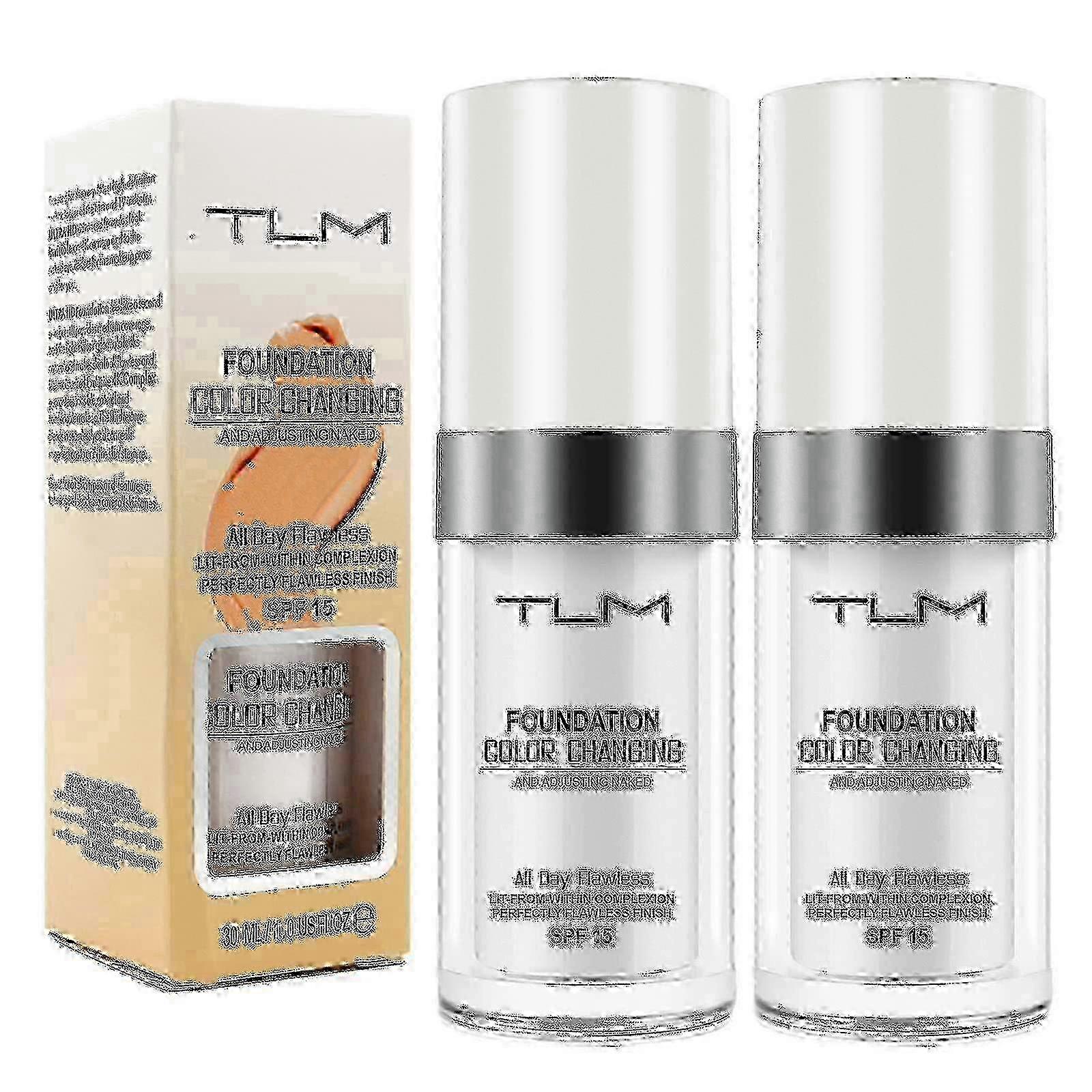 2PCS TLM Fond de teint à changement de couleur, Fond de teint liquide correcteur de teint pour peaux matures_cdb1