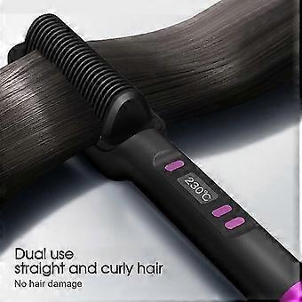 Ion Hair Straightener Brush, 2-in-1 stijltang en krultang, anti-verbrandingskamontwerp, intelligente temperatuurregeling, multifunctionele styling, 360°
