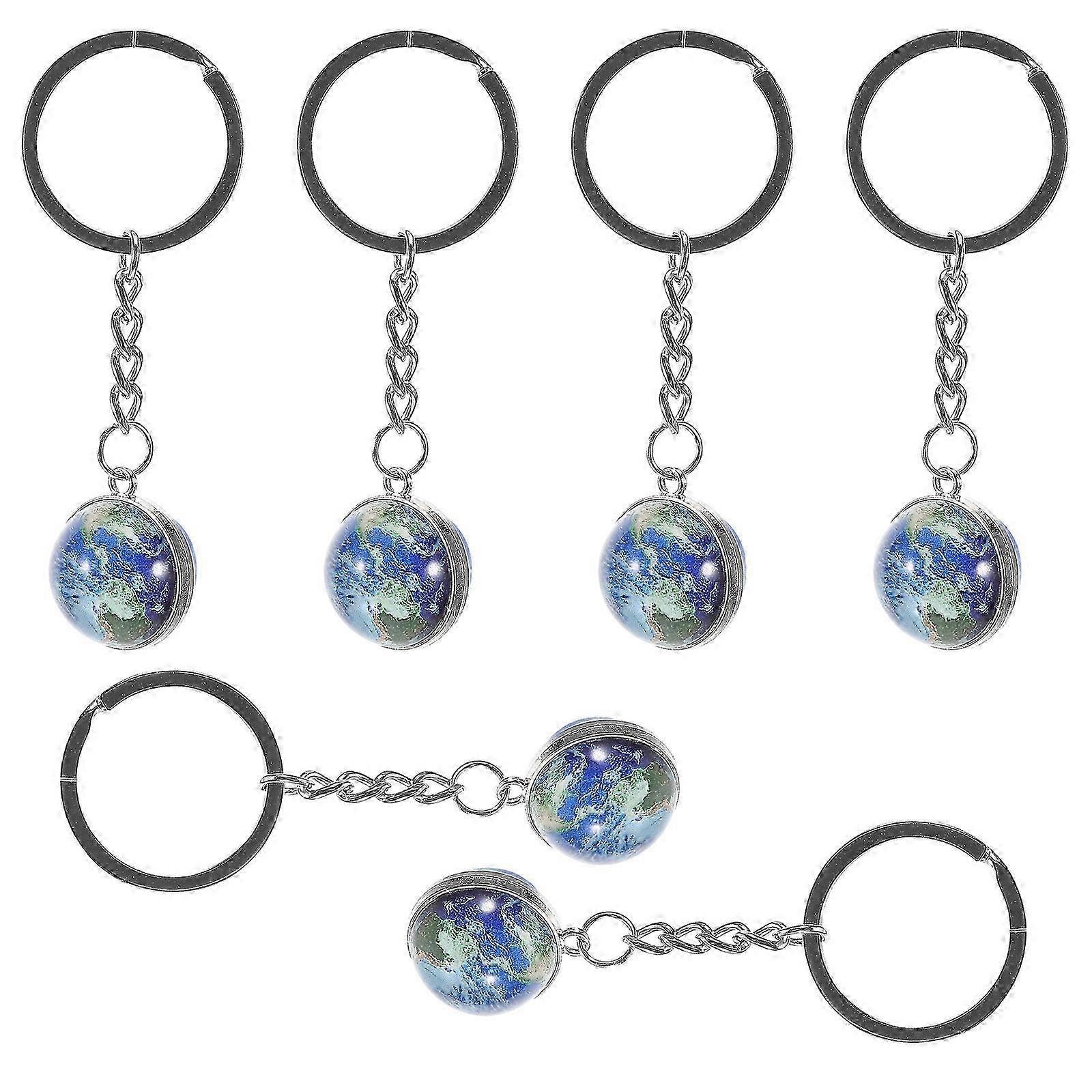 Luminous Globe Keychain Set with 6Pcs Double-Sided Round Key Rings
