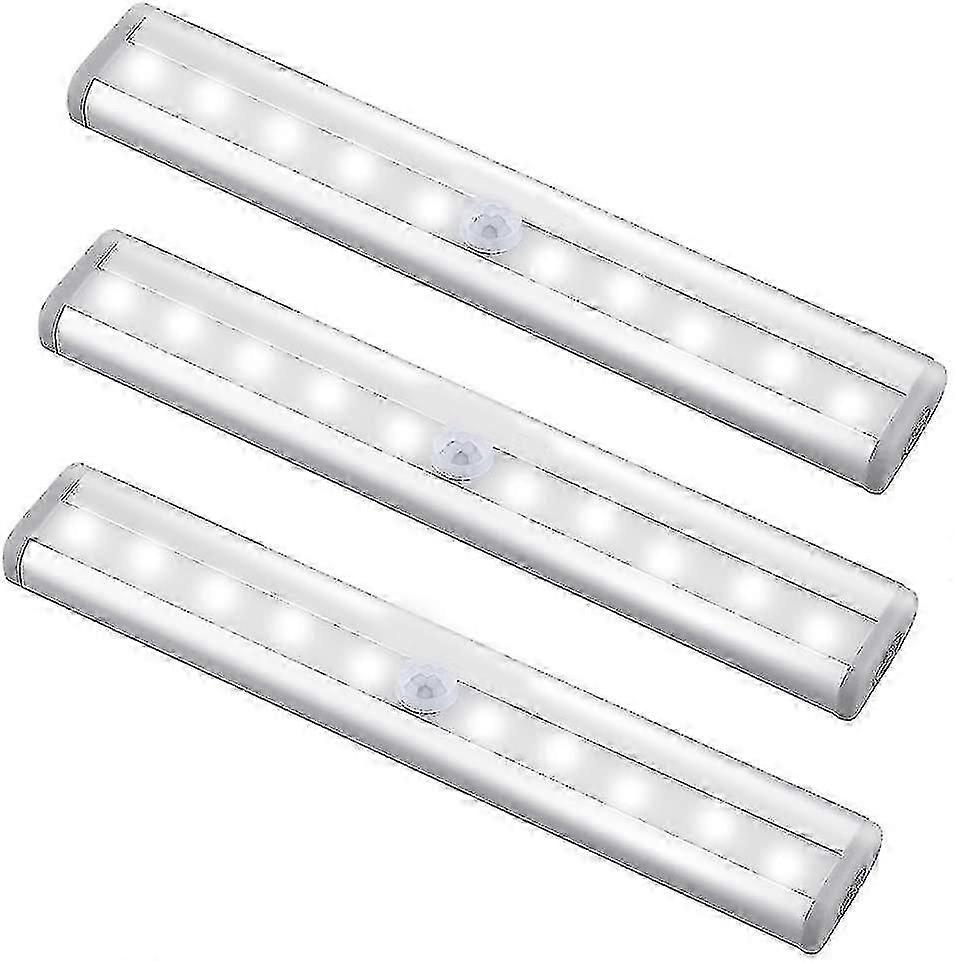 Motion Sensor Light Bar, (10 Led, 3 Pack) Wardrobe Wireless Lamp [MI]