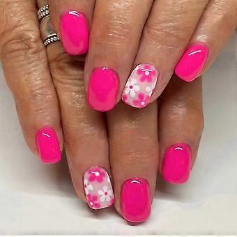 24 Pcs Short Square Press On Nails with Glossy Floral Design, Acrylic False Nails for Women