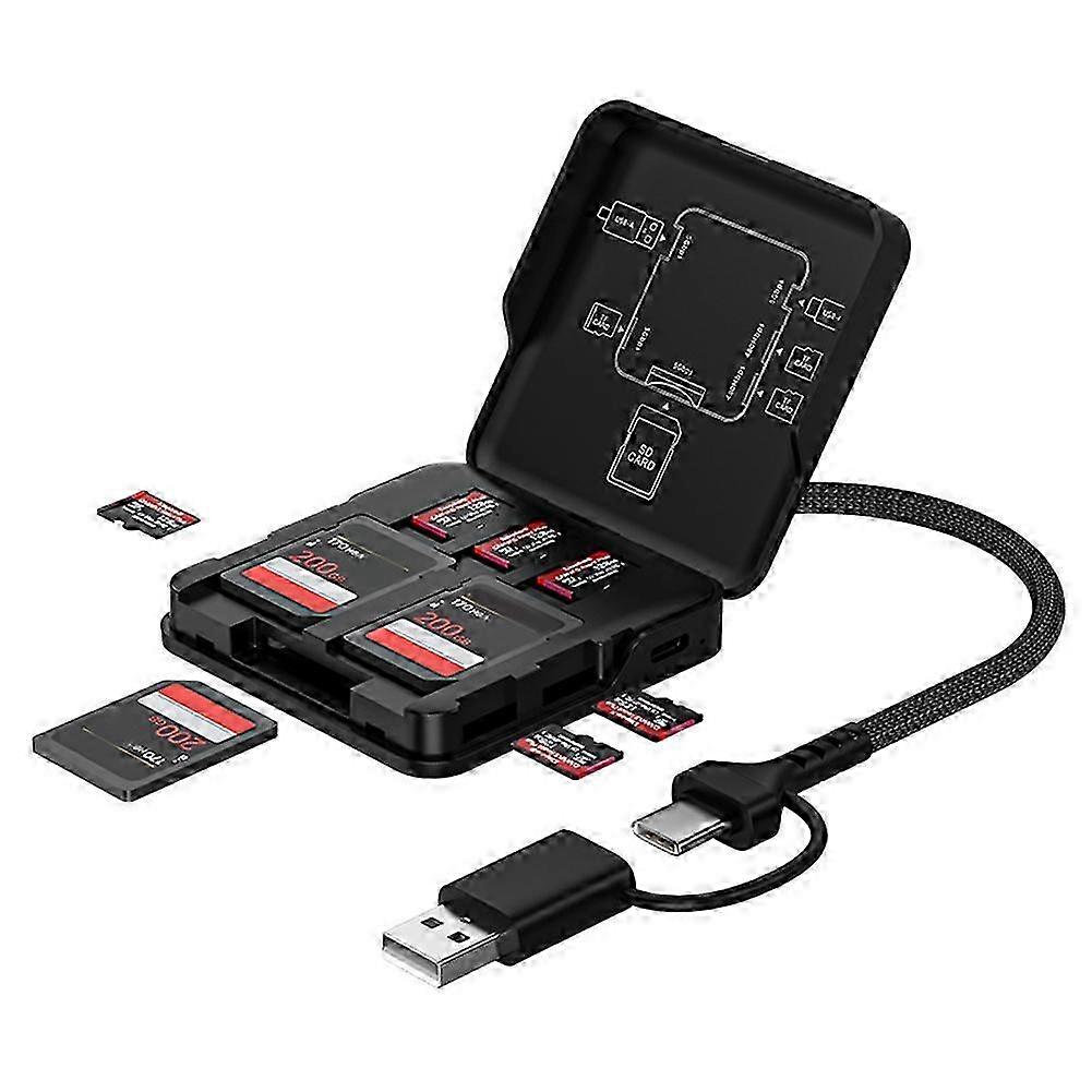 2 in 1 Multifunctional Memory Card Case Reader Storage Box with USB/Type-C Cable USB3.0 HighSpeed compatible with SD/TF Card