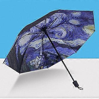 Van Gogh Umbrella Starry Night Sun Protection UV Compact Umbrella Lightweight Windproof Travel Umbrella