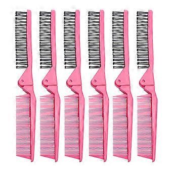 Foldable Comb for Hair Use 1 Bag 6Pcs Anti-Static Pink Double-Headed Hair Tool