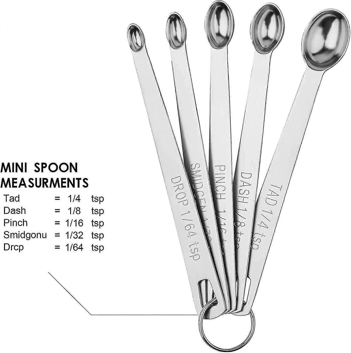5 Mini Measuring Spoons With 1 Ring,1/64,1/32,1/16,1/8,1/4