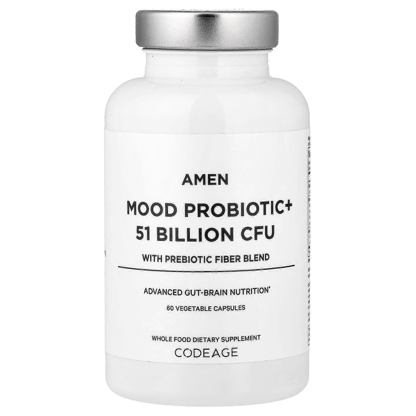 Codeage, Amen, Mood Probiotic+ With Prebiotic Fiber Blend, 60 Vegetable Capsules
