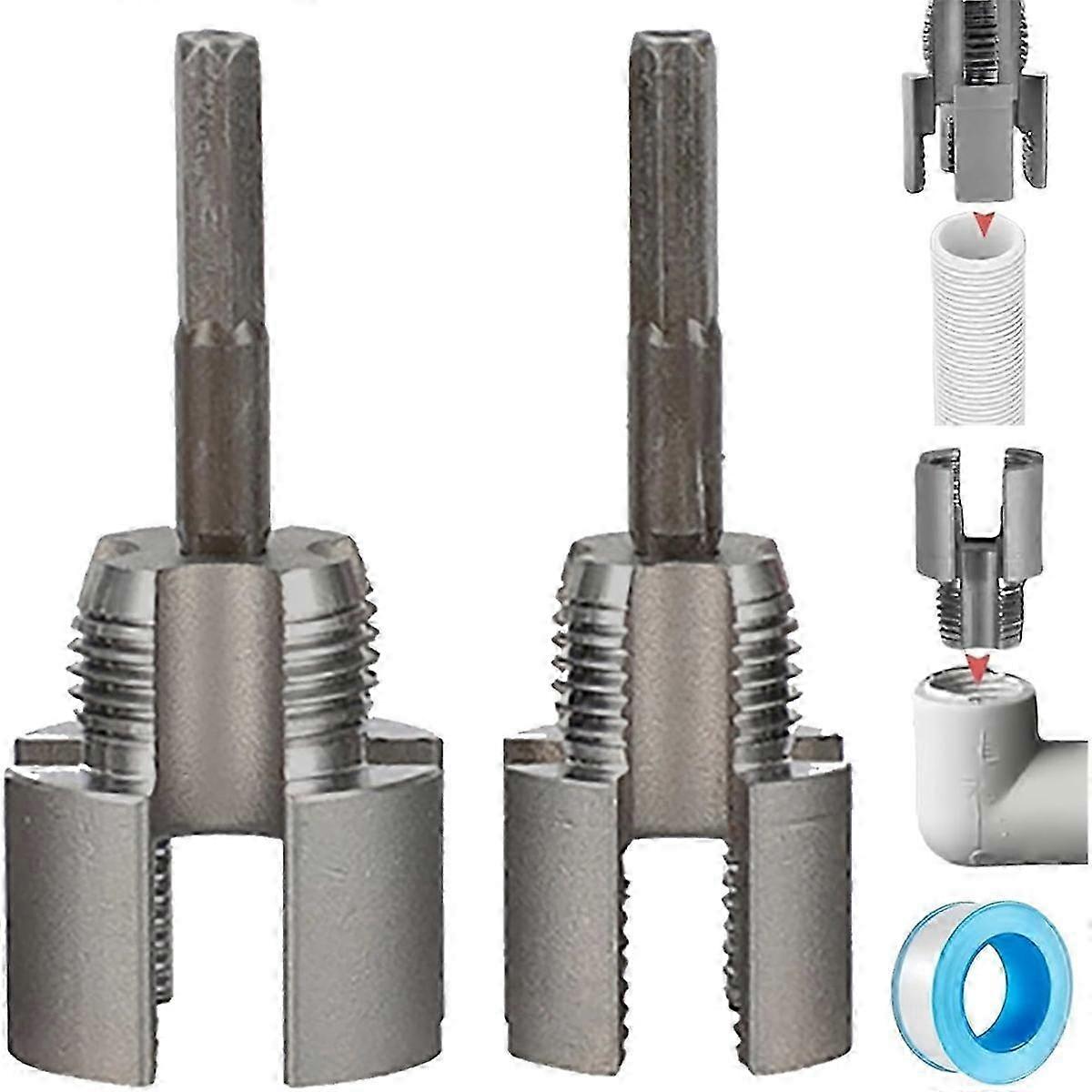 Pipe Threading Tool, Integrated Internal & External Pipe Threading Tool, Pipe Threader Kit compatible with 1/2Inch & 3/4Inch Pipe