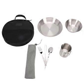 Portable Stainless Steel Camping Tableware Set Cup Bowl Plate Knife Fork Spoon Utensil Combo for Camping Picnic Beach Party