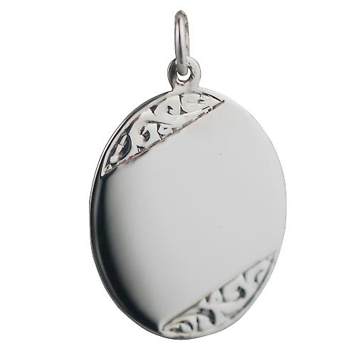 Silver 27x21mm hand engraved oval Disc