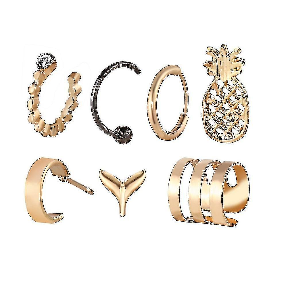 7pcs Ear Studs Set Alloy Fishtail Pineapple Fruit Earrings For Party