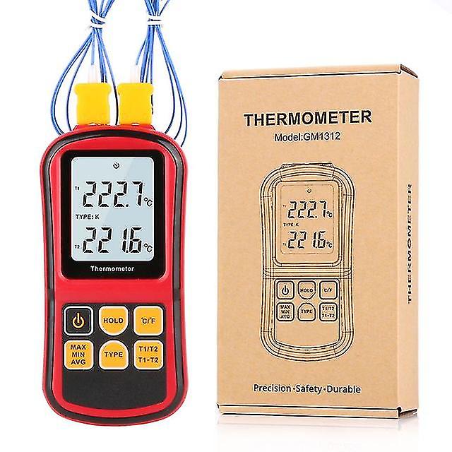 Temperature Meter Digital Measure Tool Handheld Temperature Er With 2pcs Thermocouple Use For