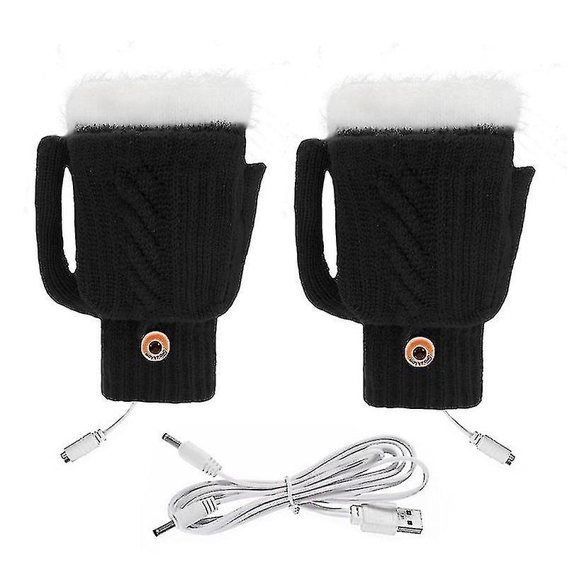 Usb Heated Gloves Knitting Hands Full Half Fingerless Heating Warme Gloves