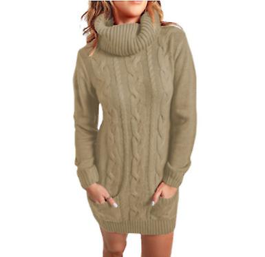 2023 Spring And Autumn Women's New High Collar Knitted Sweater Ins Polo Twist Rope Medium Length Dress Sweater For Ladies