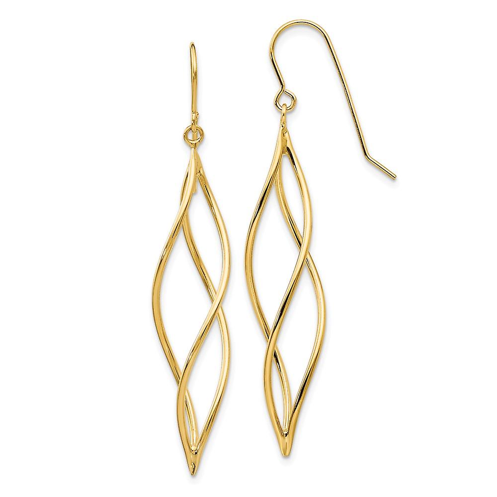 14k Yellow Gold Shepherd hook Polished Long Twisted Dangle Earrings 51x10mm Wide-Dangle Earring for Women