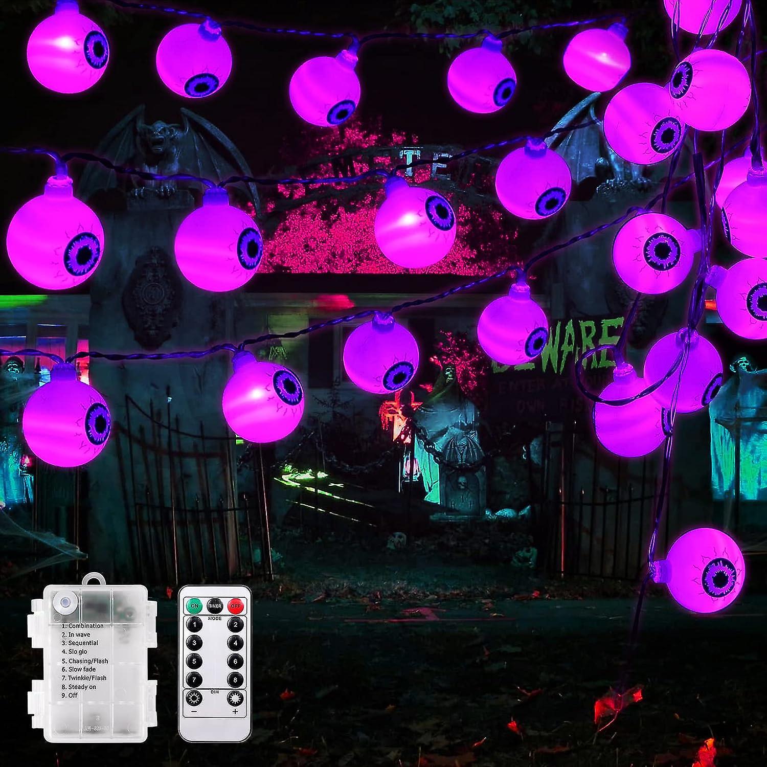Halloween String Lights, 30 Led Waterproof Decorative Battery Operated Lights, Eyeball Led Holiday Lights With 8 Modes Remote Control For Halloween Pa