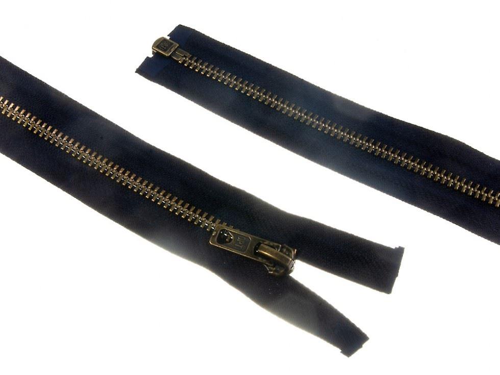 Opti Antique Metal Open End Zips Navy Blue - 60 cm - each