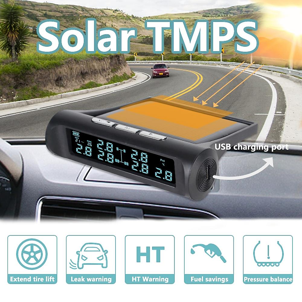Lcd Display With 6 External Sensors Tyre Temperature Alarm System Solar Power Tmps Tire Pressure Monitoring For Truck Bus Car