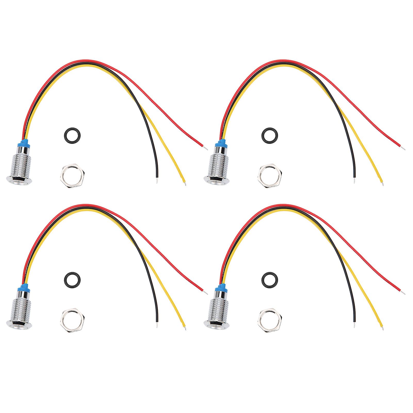 4 Sets 10mm Pre-Wired Waterproof Metal Dual-Color LEDs, Red/Yellow, Common Anode, 3-6V