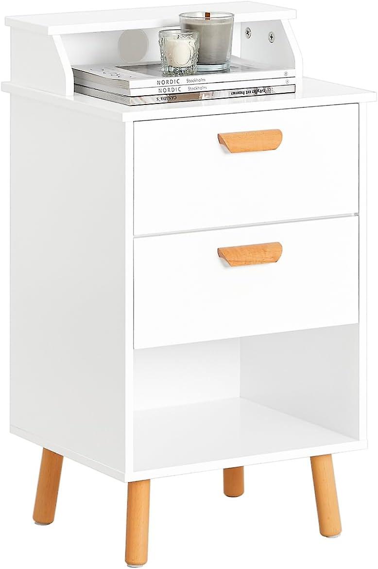 SoBuy FBT125-W, Table de chevet avec étagère surélevée, Table de chevet, Table de chevet, Table d'appoint, Table d'appoint avec pieds en bois et poignées pour chambre à coucher