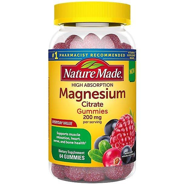 Nature Made High Absorption Magnesium Citrate Gummies, 64 Count To Support Muscle Relaxation, Heart, Nerve, And Bone Health 200Mg
