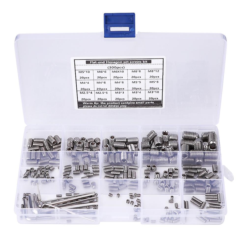 300pcs 304 Stainless Steel Combination Hexagon Socket Head Cap Screws Kit with 6 Keys