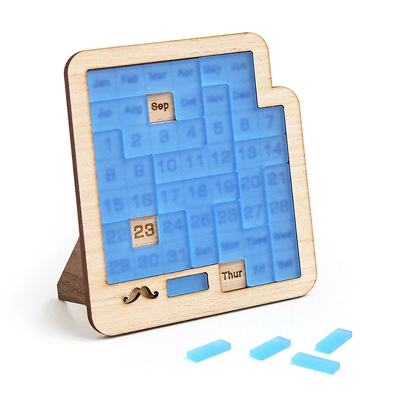 Daily Calendar Puzzle Wooden Calendar Play A Different Puzzle To Display The Date Difficult Jigsaw Dz(Light Blue)