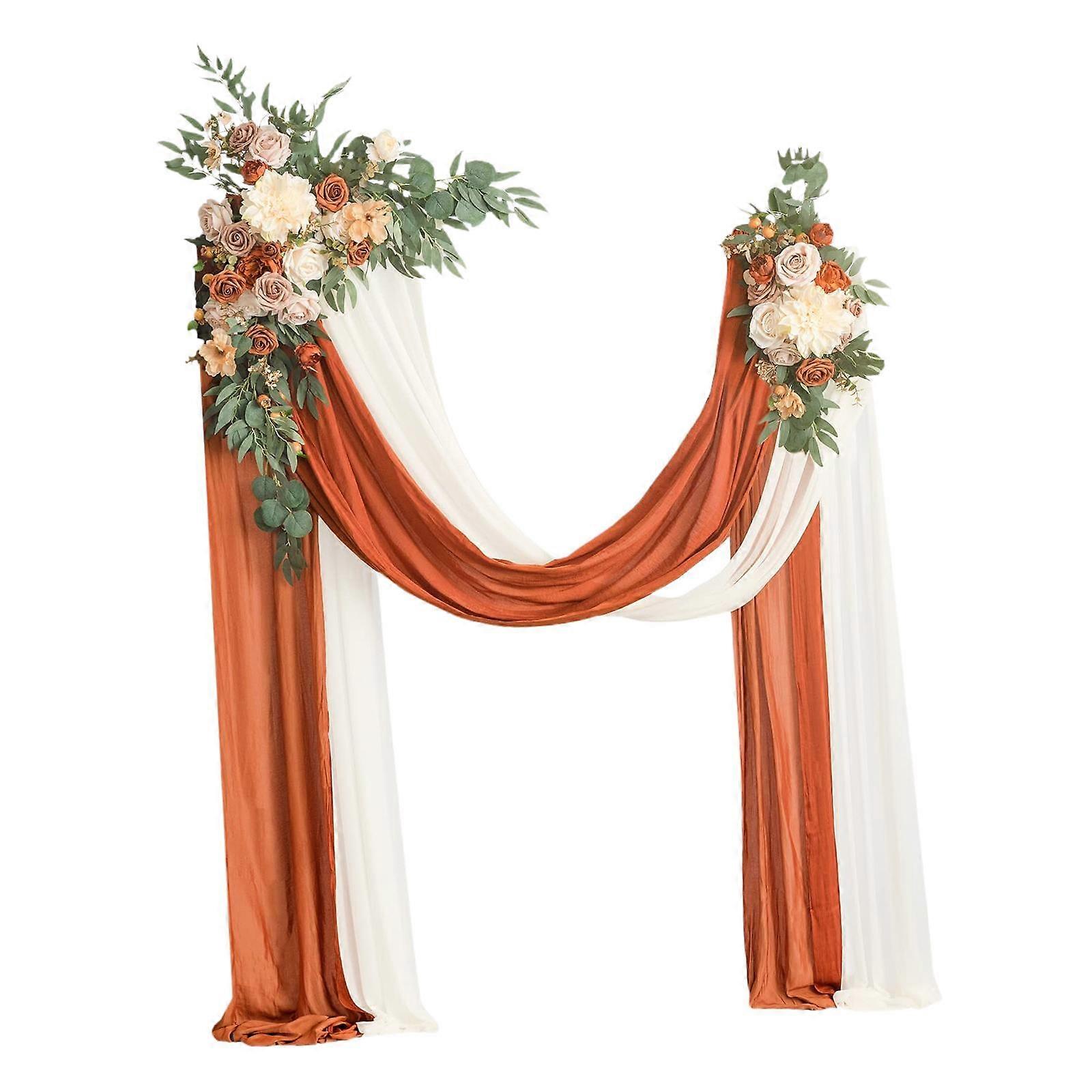 Artificial Wedding Arch Flowers Kit with Arch Drape for Wall Party Reception Orange