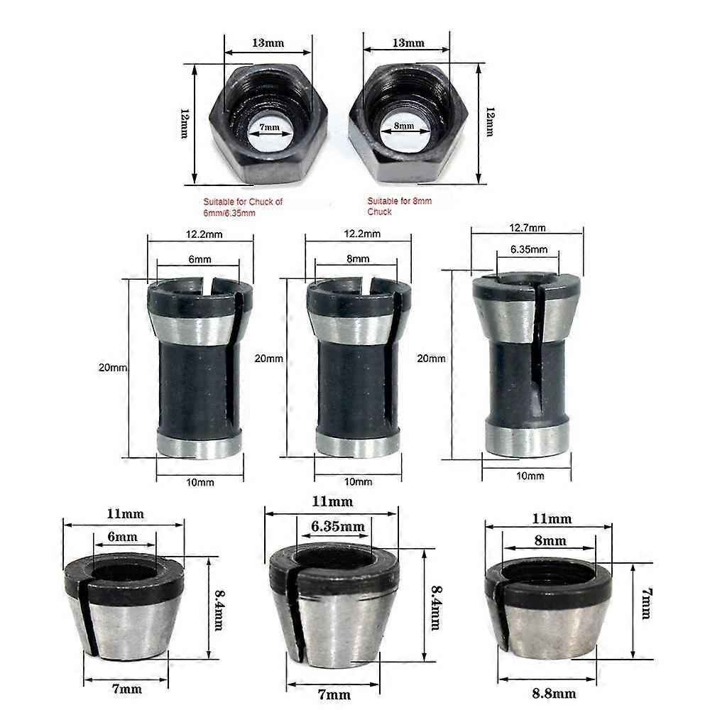 8 Pieces6 HSS Chuck Head+2 Nuts, Converter Adapter Head