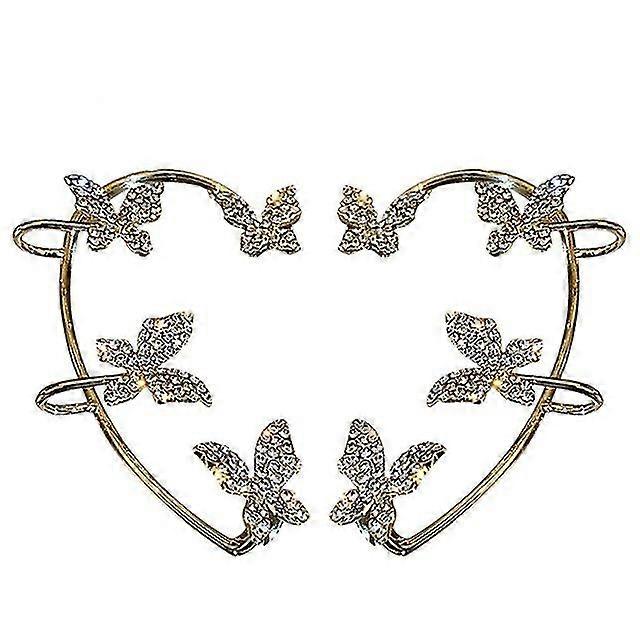 Sparkling Zircon Butterfly Earrings Ear Wrap Dangle Ear Cuff