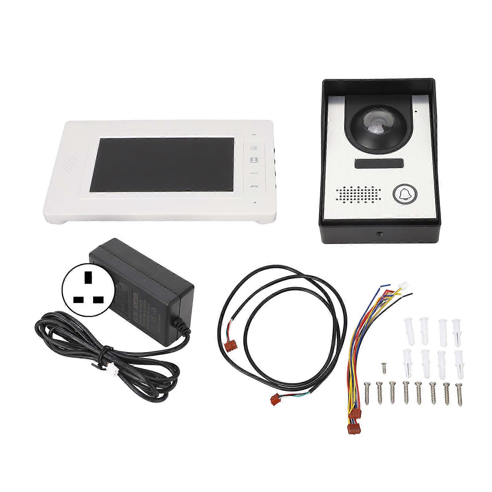 7 Inch Home Intercom Doorbell Hands Free Night Vision Wired Video Doorbell Intercom System For Home 100240v Uk Plug
