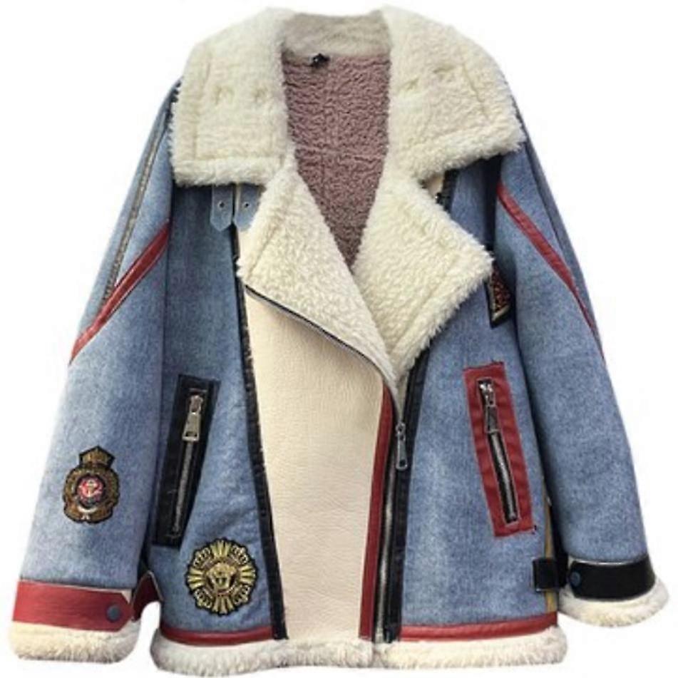 Lamb Wool Biker Jacket Vintage Pink Fleece Jacket