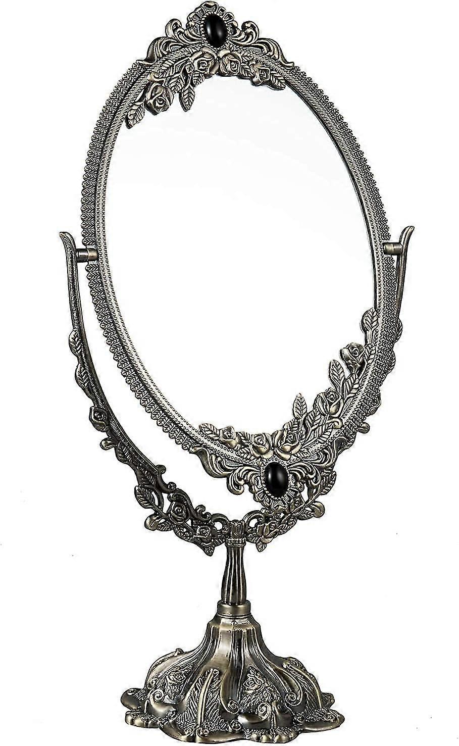 ヴィンテージメイクアップミラーテーブルトップオーバルバニティミラーベース付き