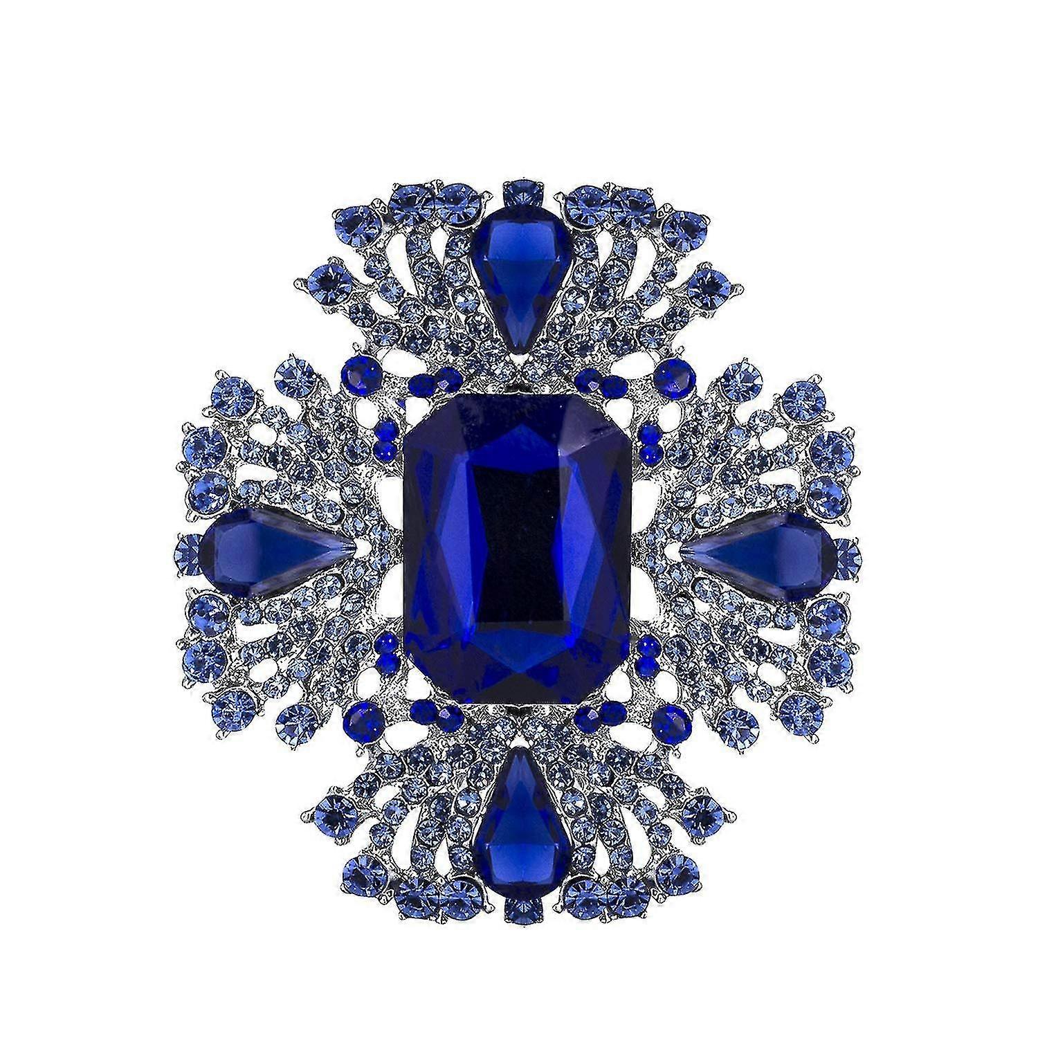 2024、ヴィンテージブルーオーストリアクリスタルラインストーンブローチピンエレガントジュエリー女性用女の子